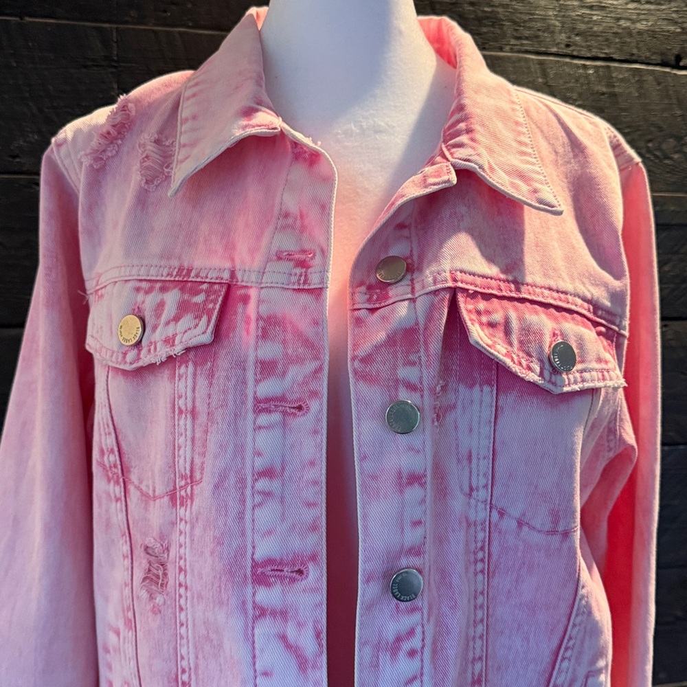 Pink Distressed Denim Jacket 💀 - Picture 4 of 5